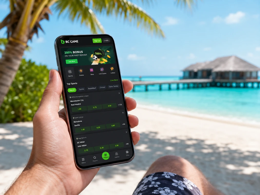 BC Game Maldives mobile app opened on the go by the ocean